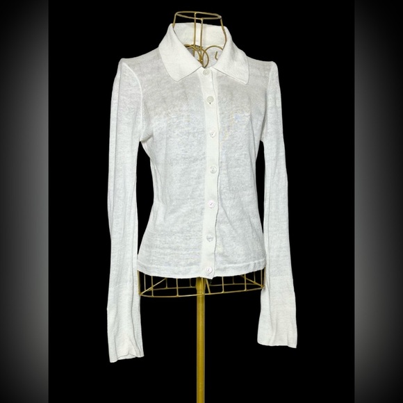 NEW J. Crew Linen Collared Button-Up Sweater in Ivory,  Style CJ444, Size XS - Picture 7 of 15